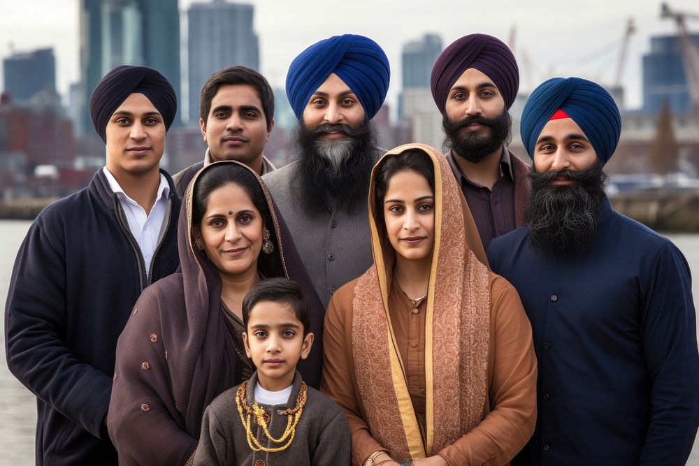 Sikh family turban adult togetherness. AI generated Image by rawpixel.