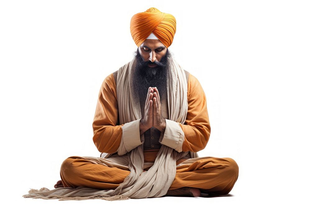 Sikh praying turban adult yoga. AI generated Image by rawpixel.