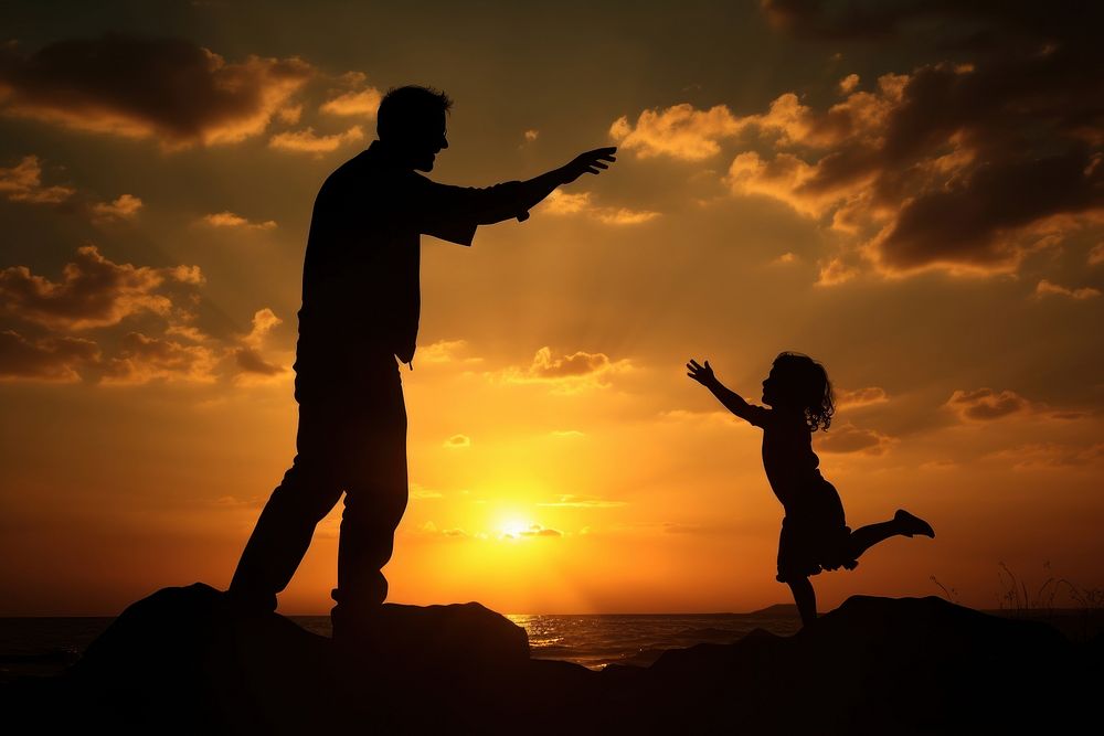 Photo of silhouette of father playing with child backlighting adult togetherness. AI generated Image by rawpixel.