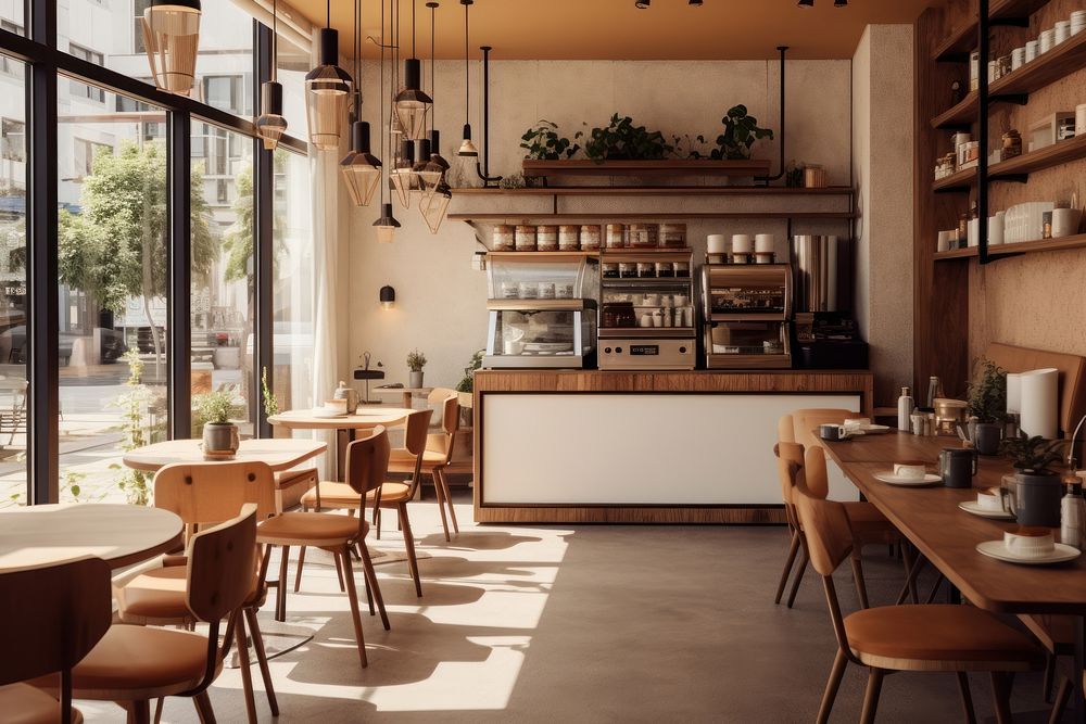 Photo of small cafe modern architecture restaurant cafeteria. AI generated Image by rawpixel.