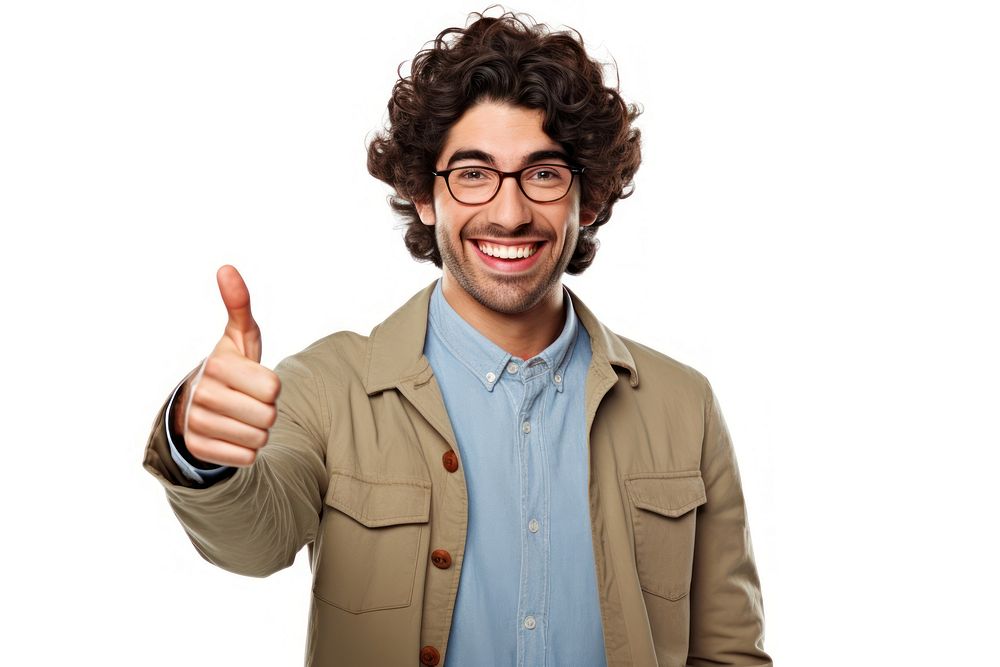 Smiling man pointing glasses smile. AI generated Image by rawpixel.