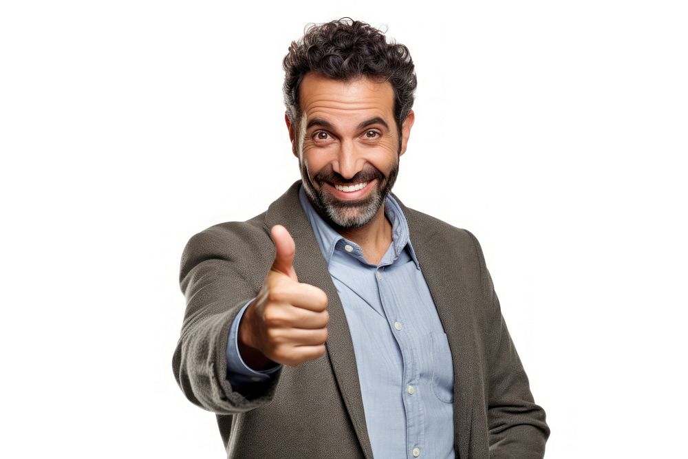 Smiling man hand pointing finger. AI generated Image by rawpixel.