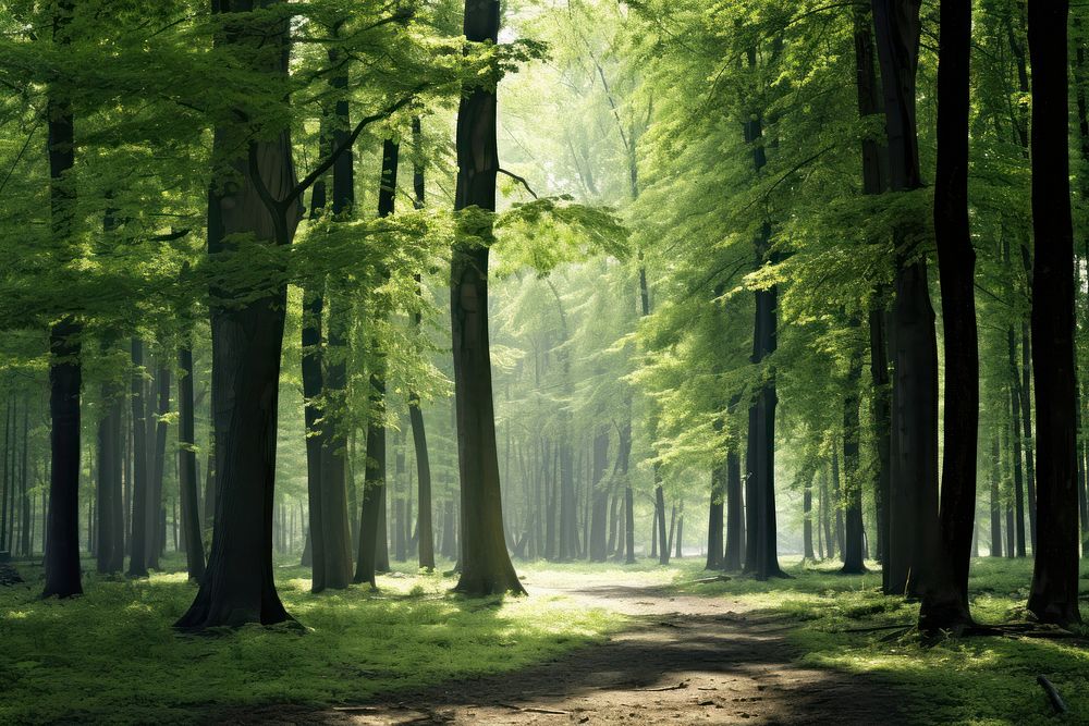Spring forest landscape sunlight outdoors. AI generated Image by rawpixel.