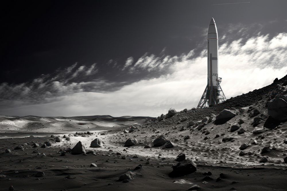 A rocket land on the moon architecture outdoors tower. AI generated Image by rawpixel.