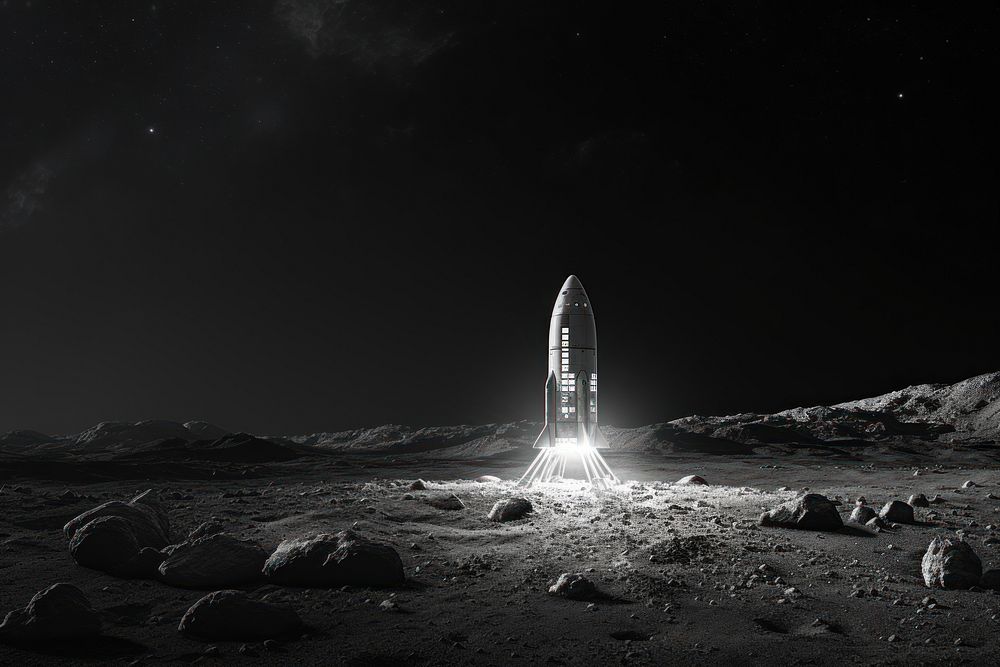 A rocket land on the moon astronomy outdoors nature. AI generated Image by rawpixel.