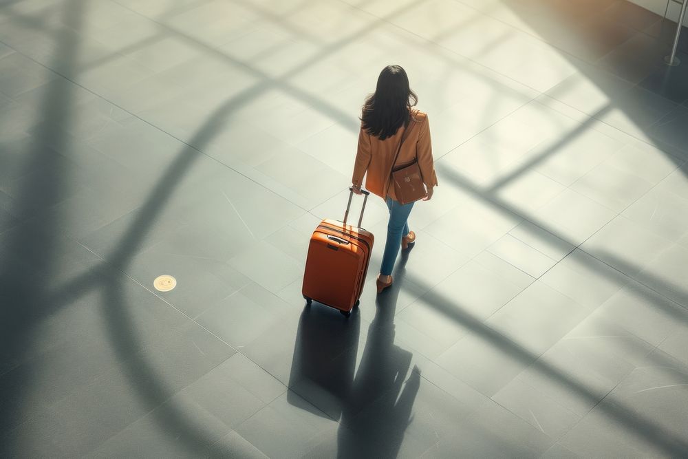 Asian woman luggage walking suitcase. AI generated Image by rawpixel.
