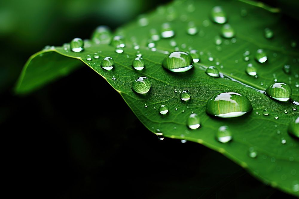Rain drops focus green background backgrounds outdoors nature. AI generated Image by rawpixel.