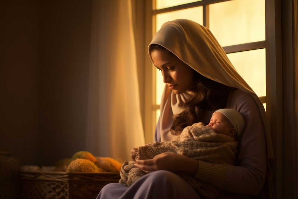 Mother feeding baby person light spirituality. AI generated Image by rawpixel.