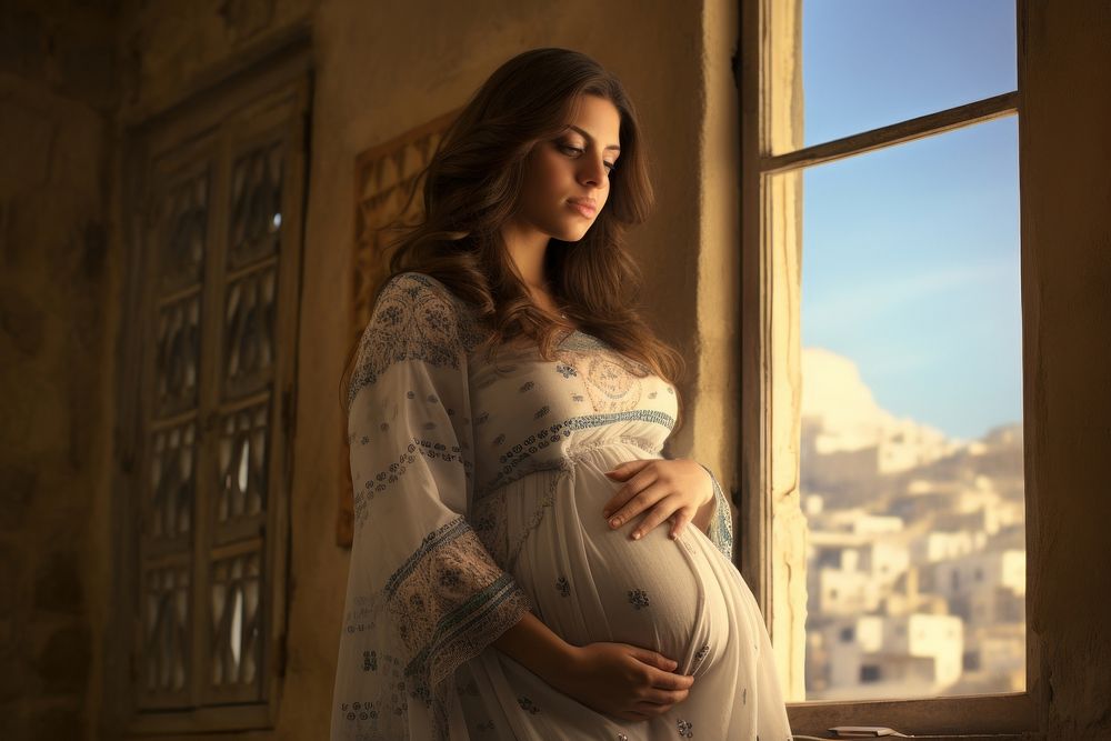 Palestine pregnant woman portrait female person. AI generated Image by rawpixel.