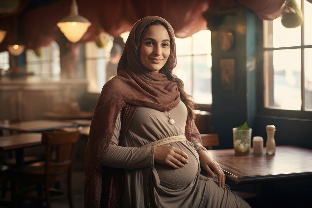 Palestinian pregnant woman portrait female person. AI generated Image by rawpixel.
