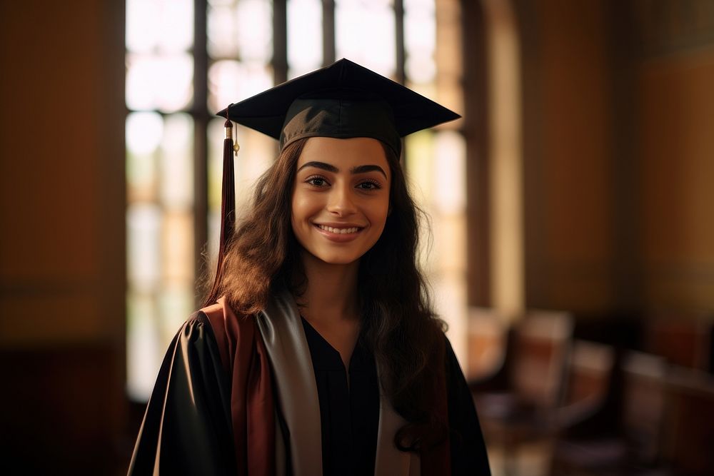 Egyptian female student graduation portrait person. AI generated Image by rawpixel.
