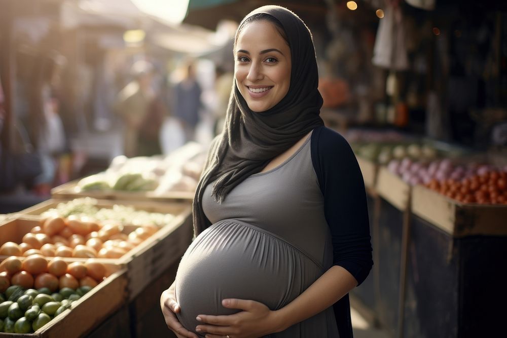 Moroccan pregnant woman market portrait Free Photo rawpixel