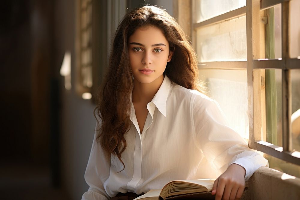 Israel female student portrait reading person. AI generated Image by rawpixel.