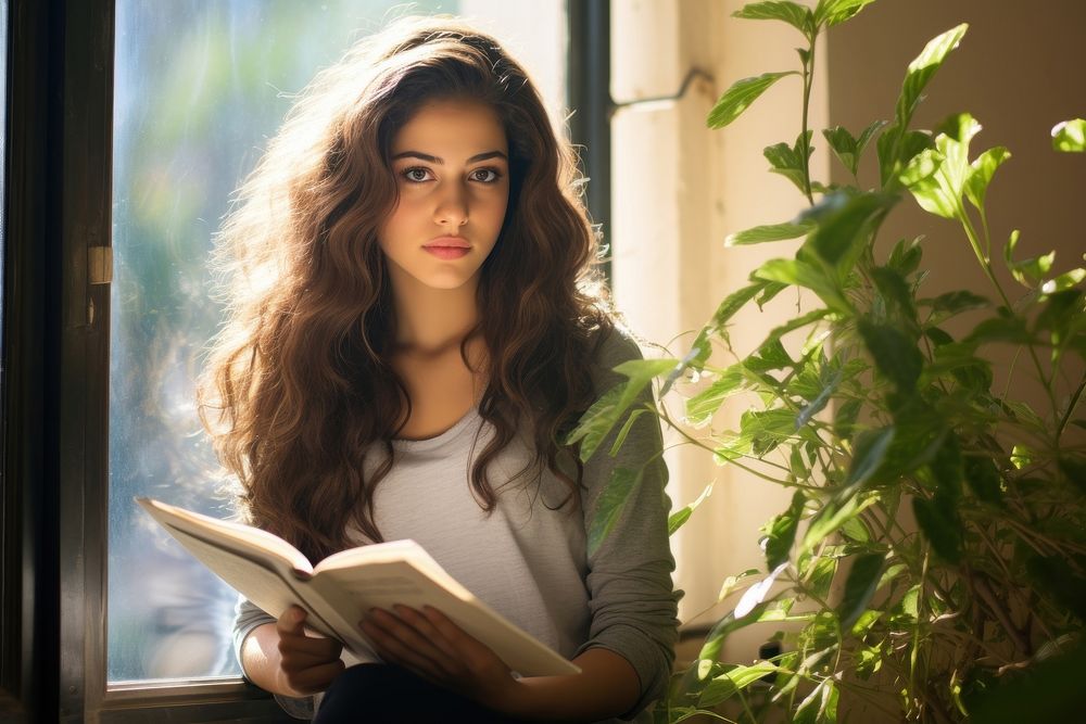 Israel female student publication reading person. AI generated Image by rawpixel.