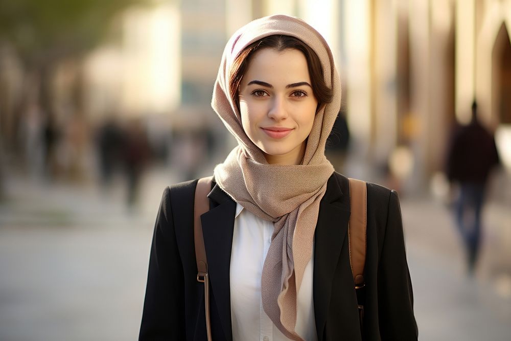 Jordan female student portrait person scarf. AI generated Image by rawpixel.