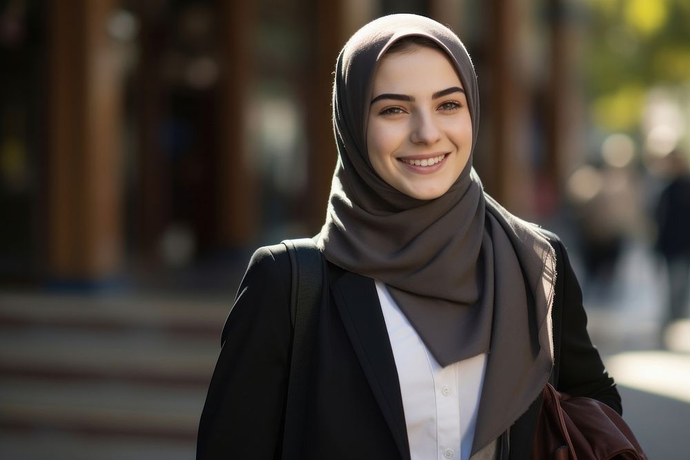 Jordan female student person scarf smile. AI generated Image by rawpixel.