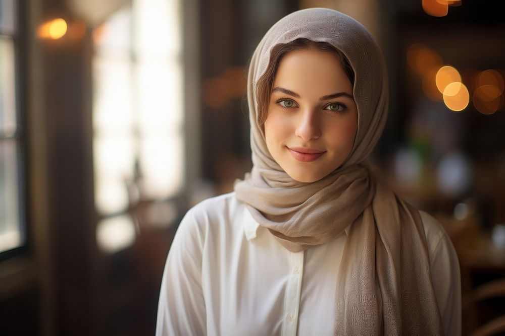 Lebanese female student portrait person scarf. AI generated Image by rawpixel.