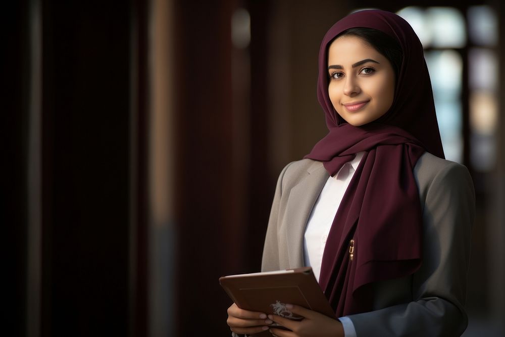 Qatar female student person scarf smile. AI generated Image by rawpixel.