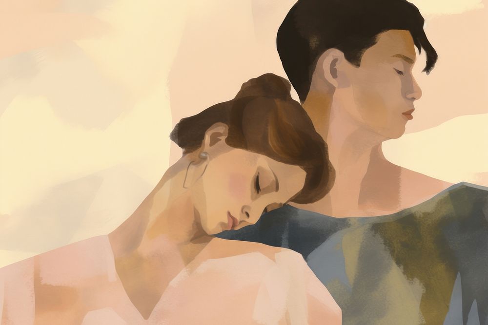 Couple with a autumn season art painting contemplation. AI generated Image by rawpixel.