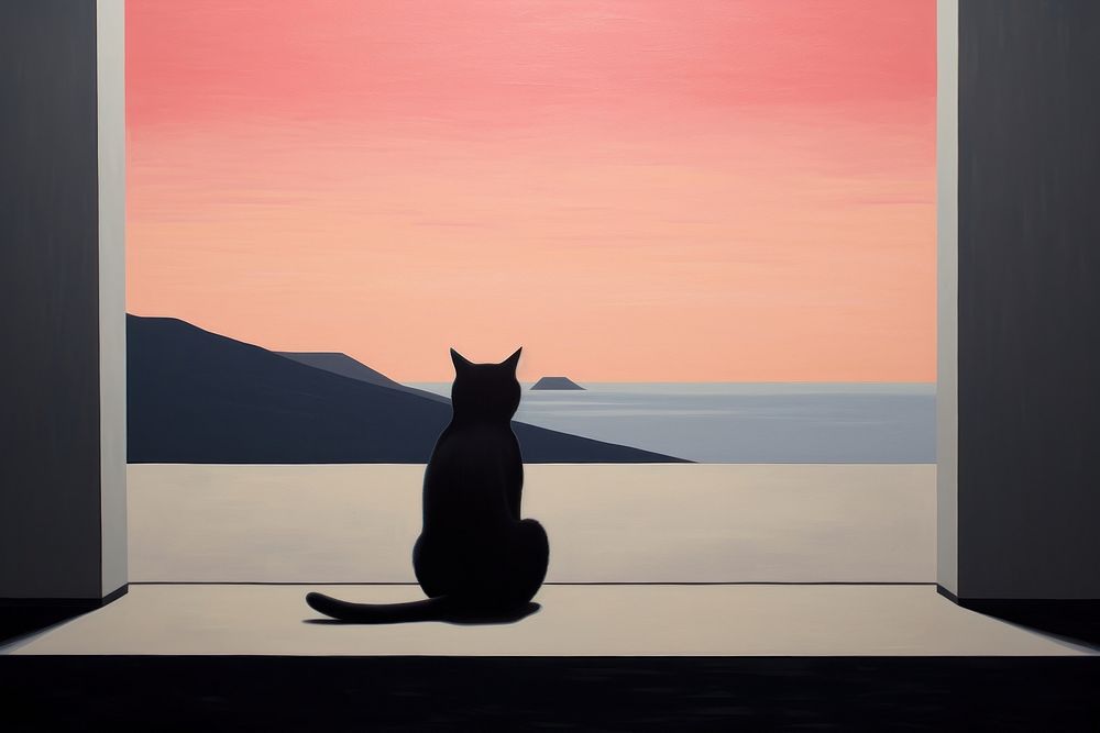 Cat sitting silhouette mammal animal. AI generated Image by rawpixel.