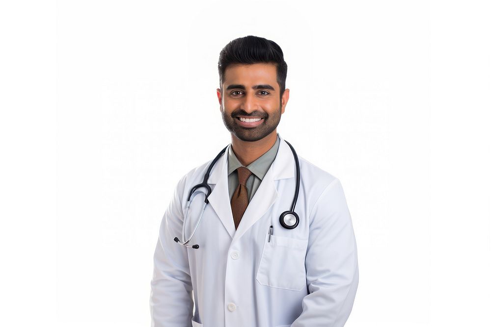 South asian doctor adult white background stethoscope. AI generated Image by rawpixel.