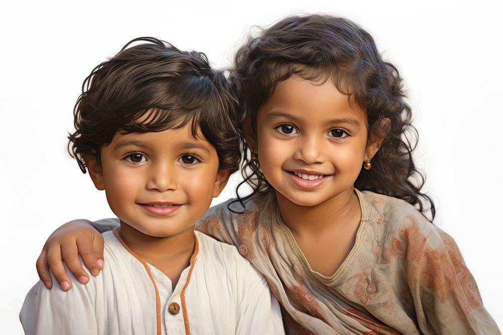 Smiling 2 indian children portrait togetherness photography. AI generated Image by rawpixel.