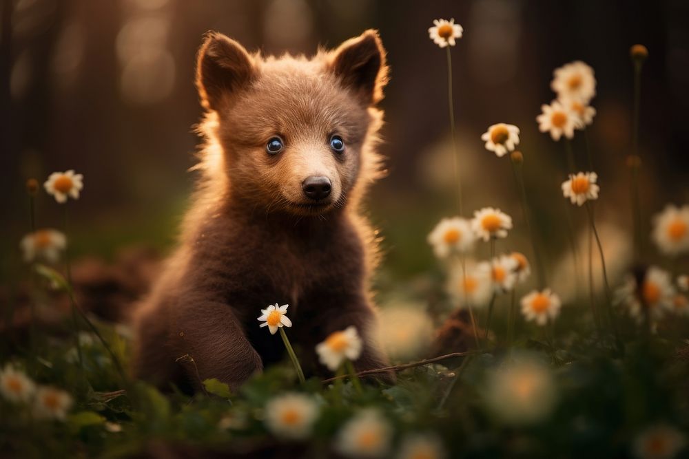 Spring time with bear cub wildlife outdoors mammal. 