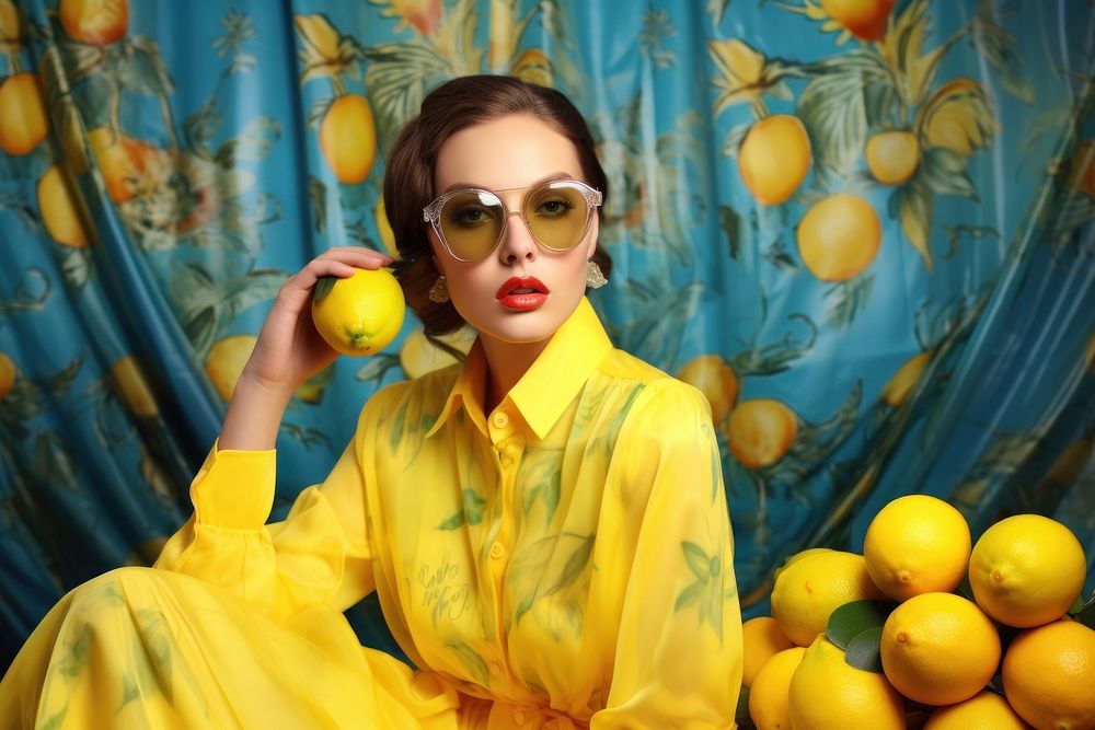 Stylish ukrainian woman sunglasses yellow lemon. AI generated Image by rawpixel.