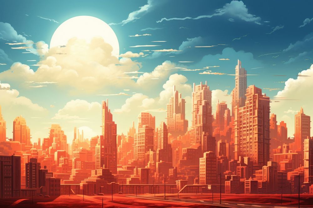 Sunny city architecture landscape building. AI generated Image by rawpixel.