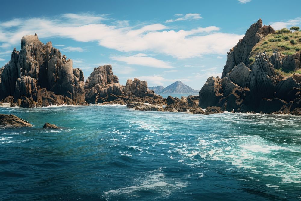 The isolated rocky islands landscape panoramic outdoors. AI generated Image by rawpixel.