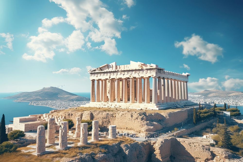 The Parthenon architecture parthenon building. AI generated Image by rawpixel.