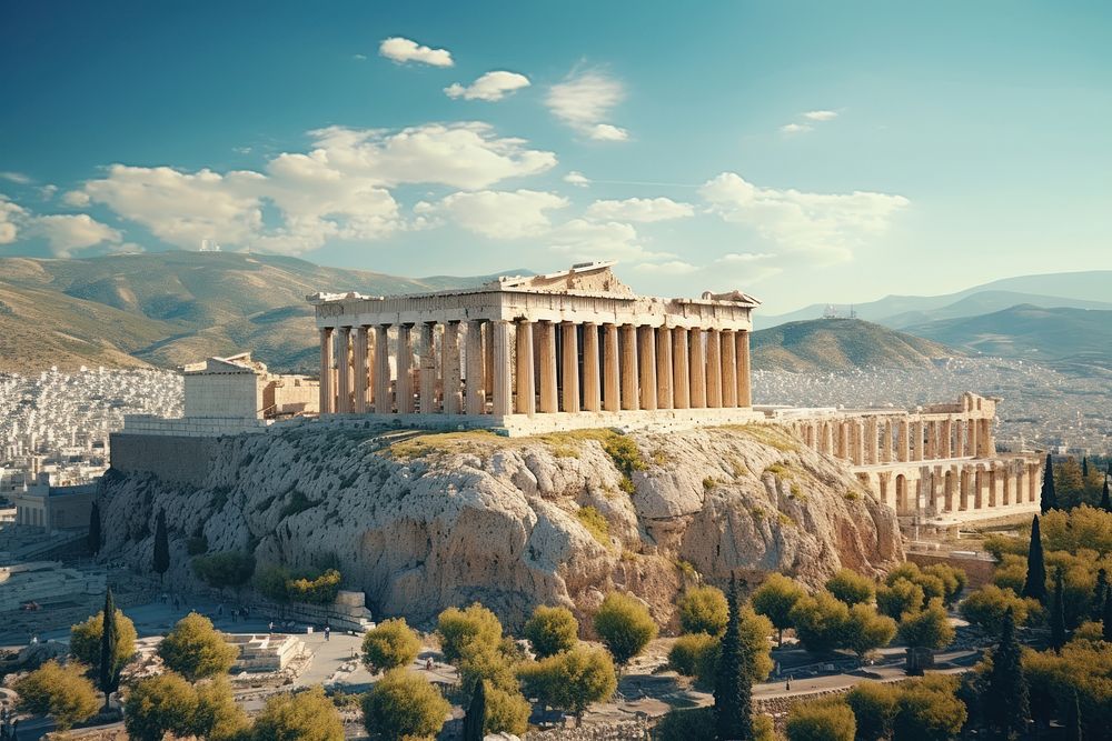 The Parthenon architecture parthenon building. AI generated Image by rawpixel.