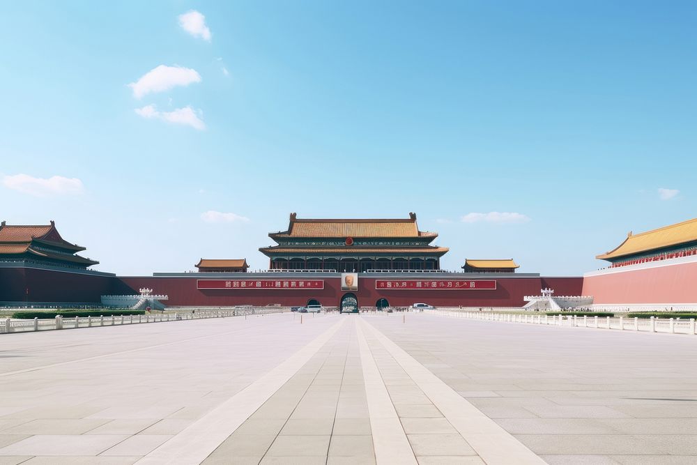 Tiananmen Square landmark transportation architecture. AI generated Image by rawpixel.