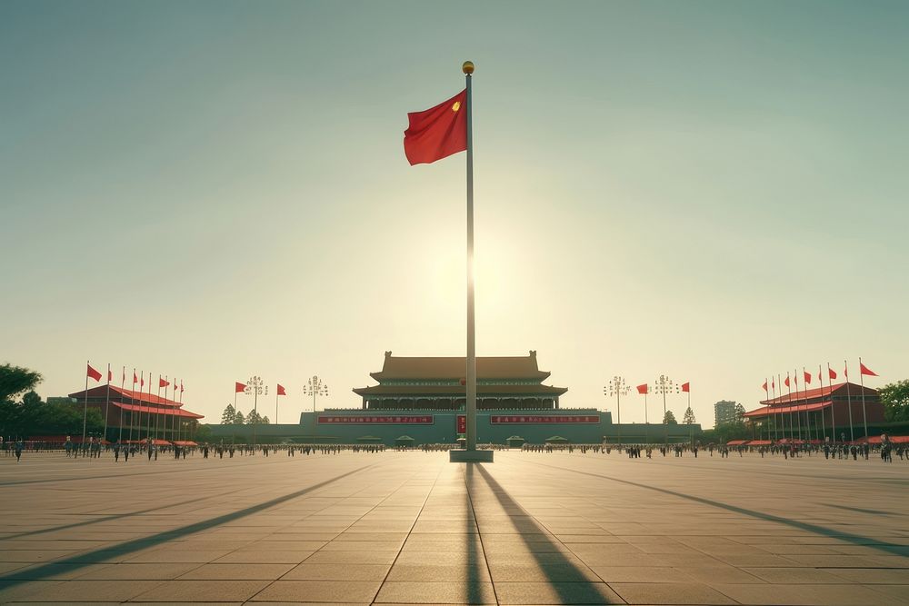Tiananmen Square landmark flag architecture. AI generated Image by rawpixel.