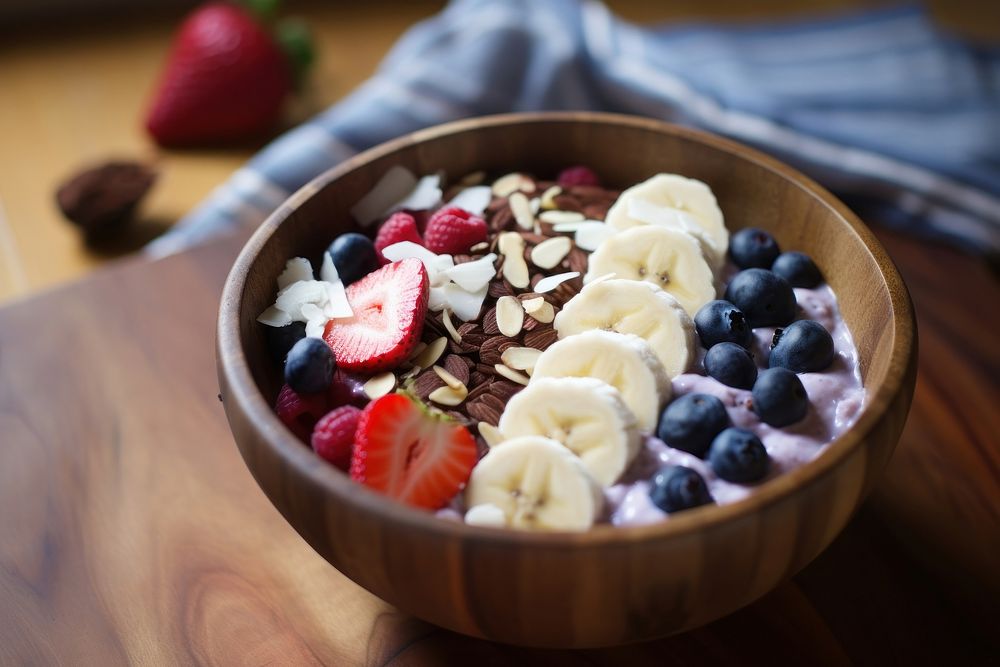 Acai bowl table blueberry dessert. AI generated Image by rawpixel.