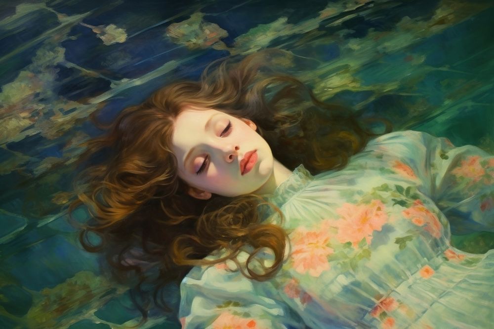 Oman lay down underwater painting portrait photography. AI generated Image by rawpixel.