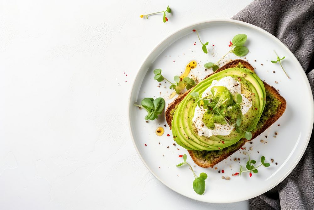 Avocado toast plate table food. AI generated Image by rawpixel.