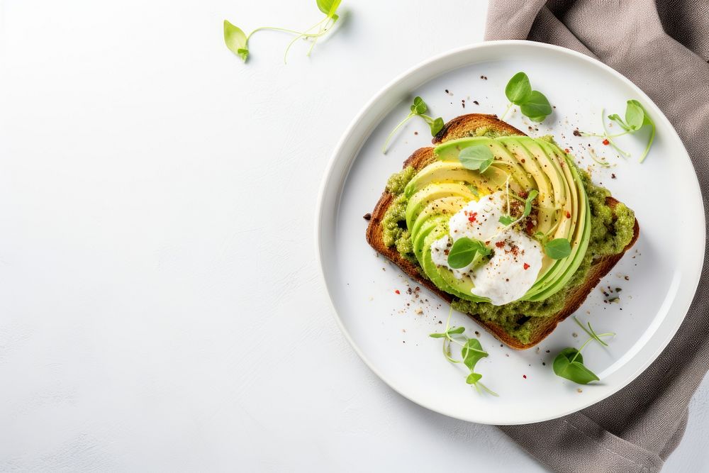 Avocado toast plate table food. AI generated Image by rawpixel.