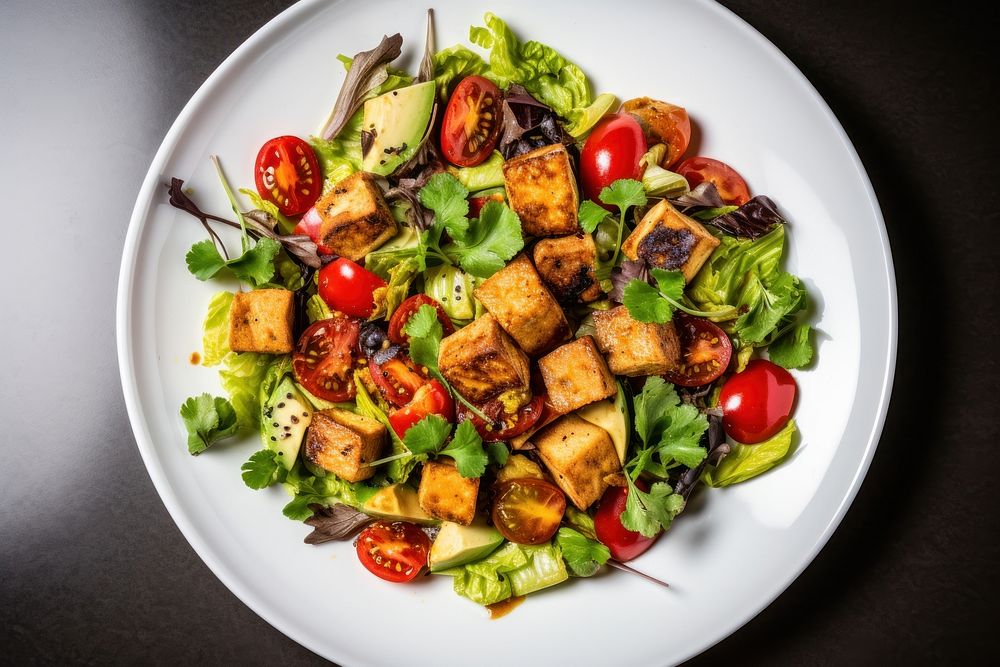 Crispy tofu salad plate food meal. AI generated Image by rawpixel.