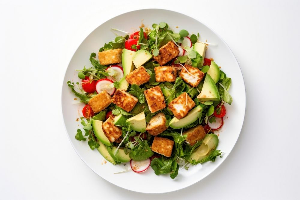 Crispy tofu salad plate food meal. AI generated Image by rawpixel.