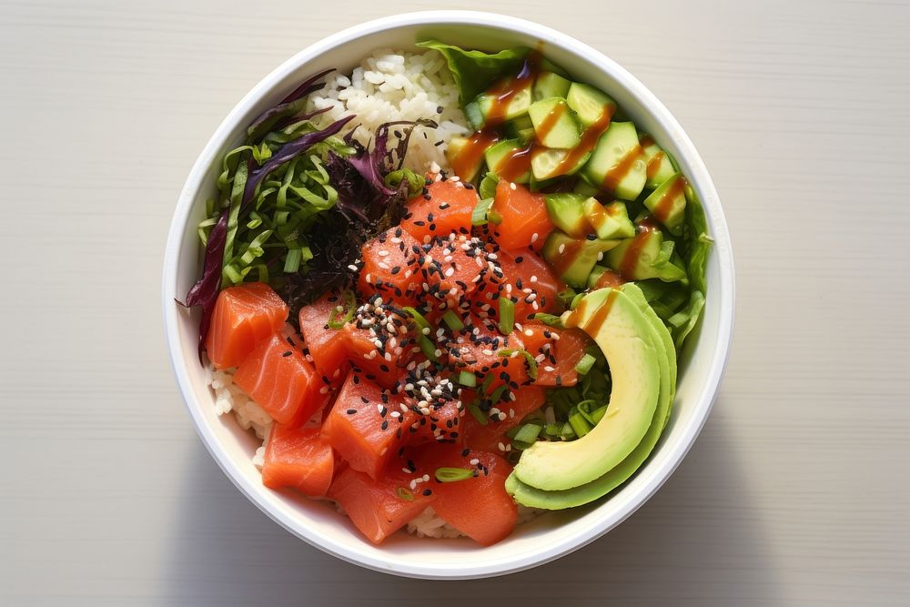 Poke bowl lunch table plate. AI generated Image by rawpixel.