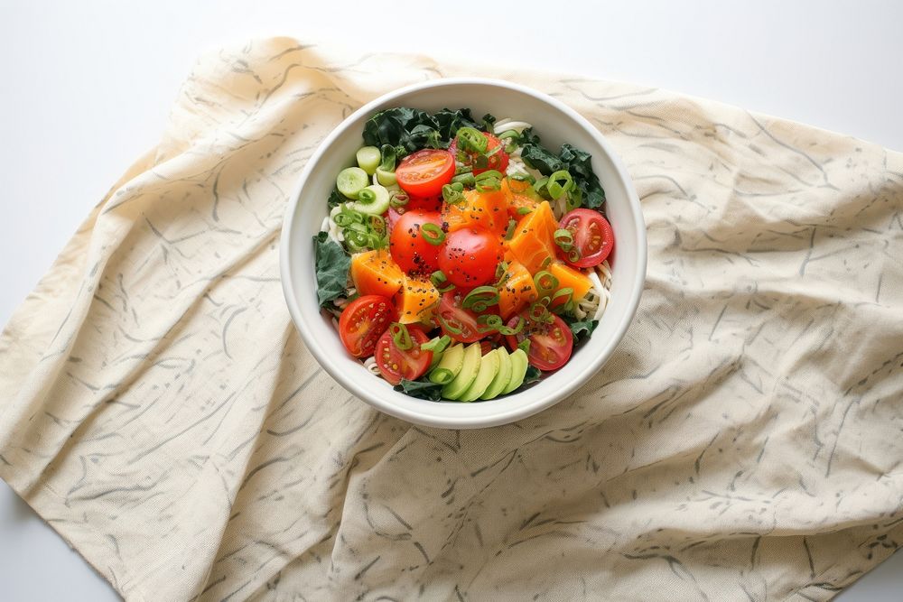 Poke bowl plate table food. AI generated Image by rawpixel.