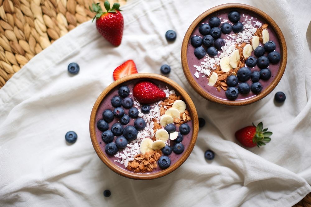 Acai bowl blueberry fruit table. AI generated Image by rawpixel.