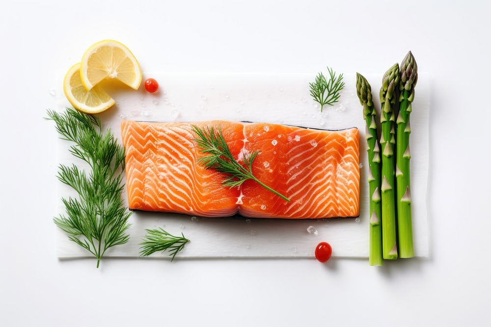 Salmon and asparagus seafood accessories vegetable. AI generated Image by rawpixel.
