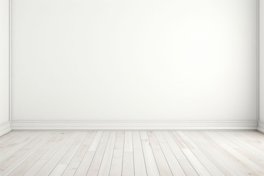 White empty room with wall and wooden floor laminate backgrounds architecture tranquility. 