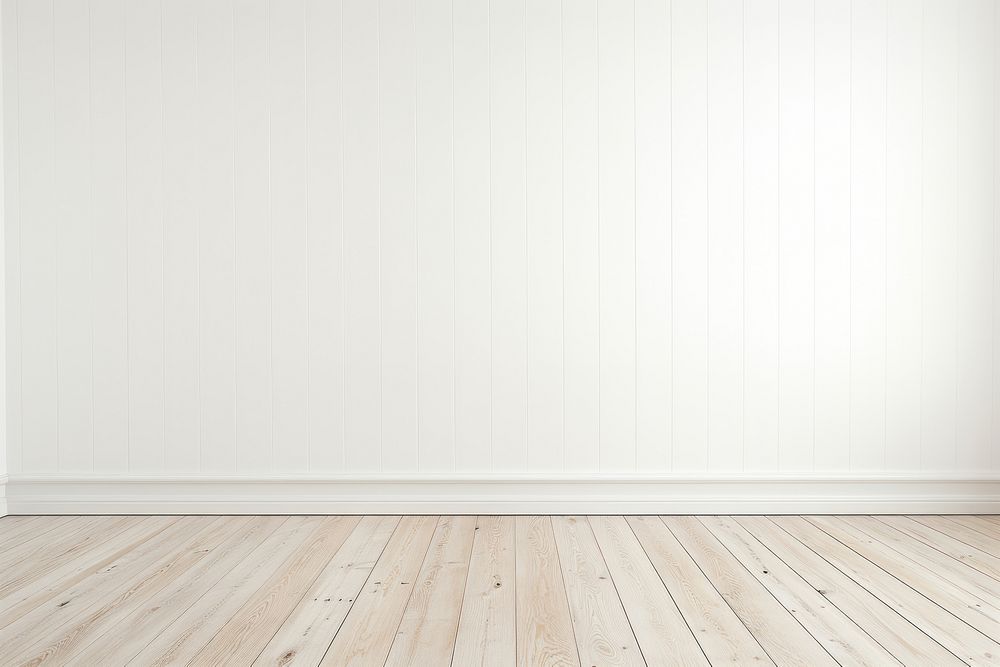 White empty room with wall and wooden floor laminate architecture backgrounds flooring. AI generated Image by rawpixel.