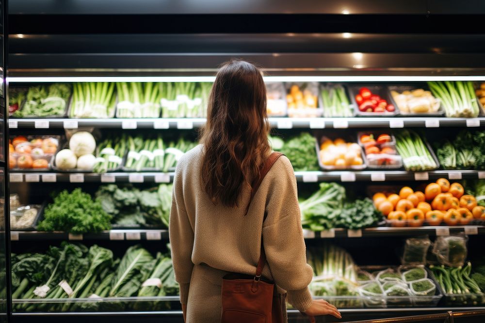 Women are choosing healthy foods in supermarkets vegetable adult refrigerator. AI generated Image by rawpixel.