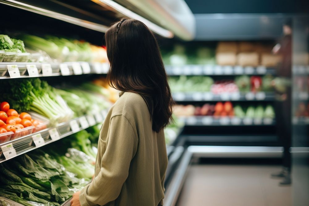 Women are choosing healthy foods in supermarkets adult refrigerator consumerism. AI generated Image by rawpixel.