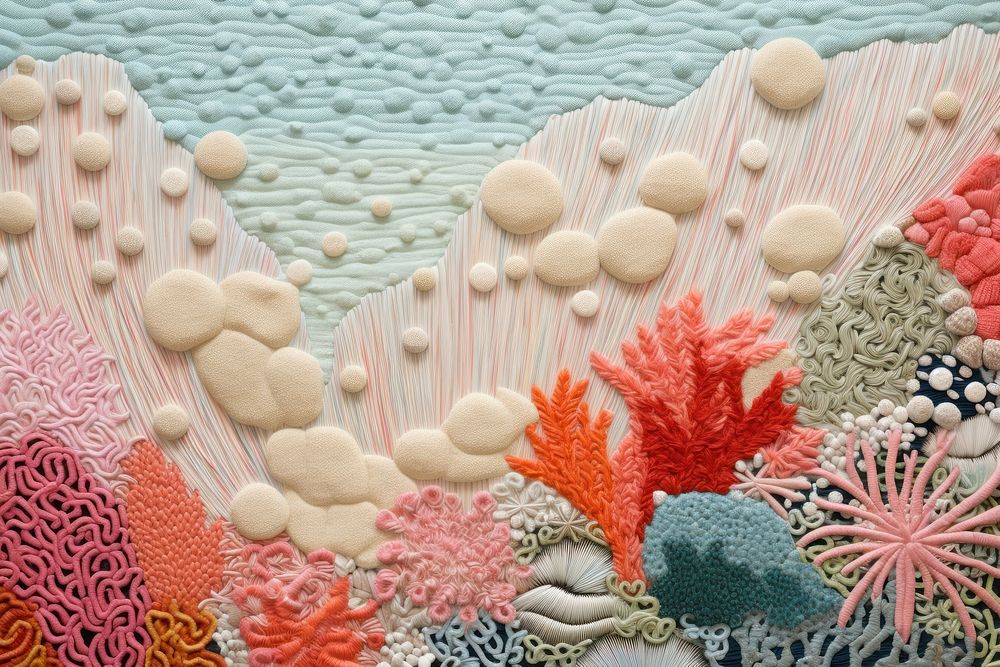Coral embroidery pattern quilt. AI generated Image by rawpixel.