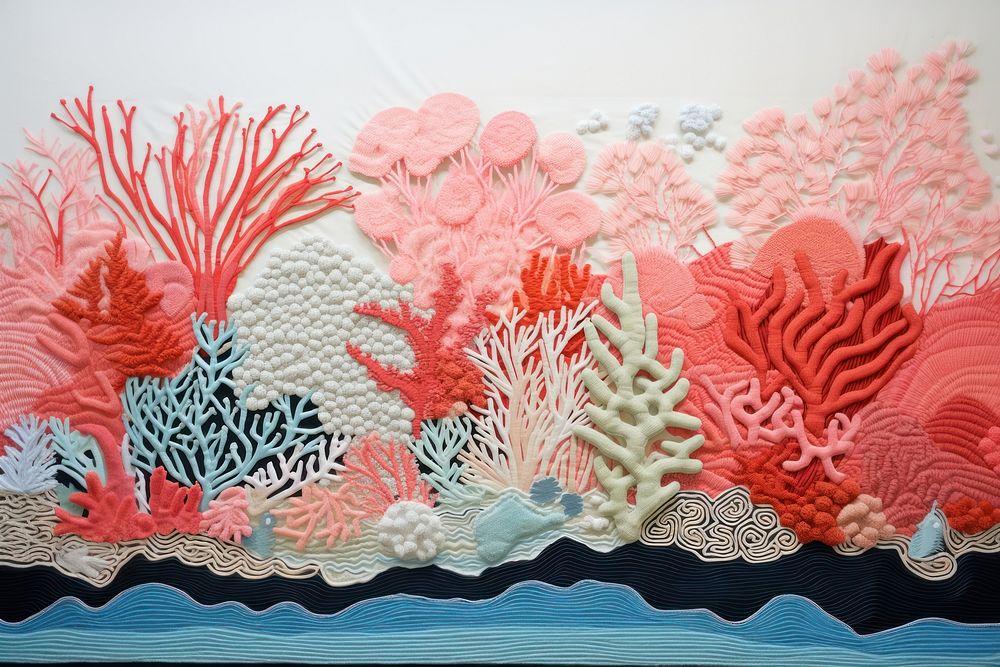 Coral embroidery pattern nature. AI generated Image by rawpixel.